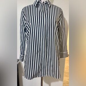 Chico's No-Iron Black White Striped 3/4 Sleeve Button Down Shirt Size 0